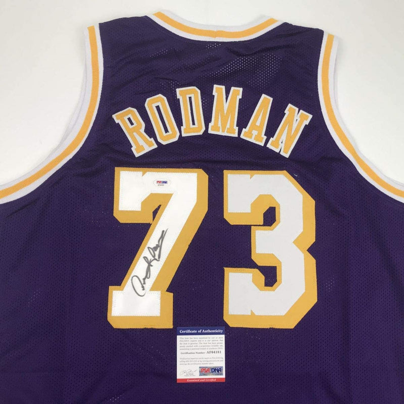 Autographed/Signed Dennis Rodman Los Angeles LA Purple Basketball Jersey PSA/DNA COA
