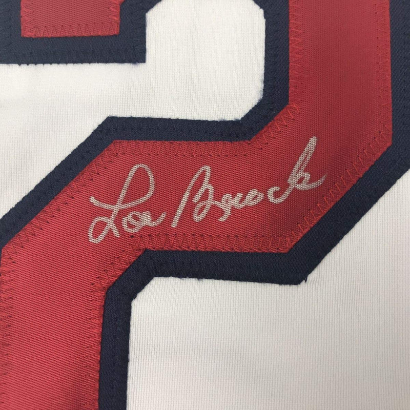 Autographed/Signed Lou Brock St. Louis White Baseball Jersey JSA COA