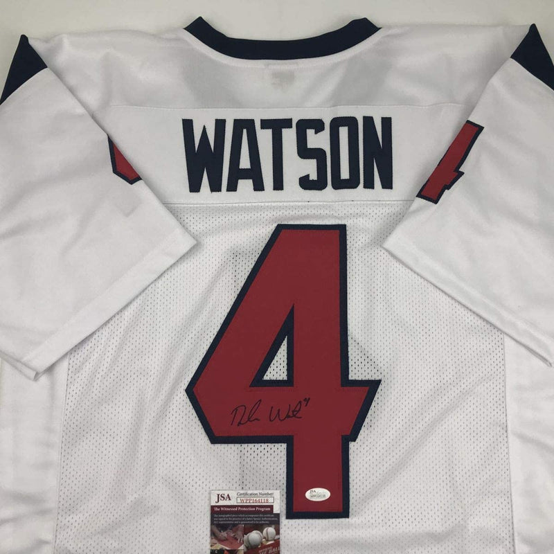 Autographed/Signed Deshaun Watson Houston White Football Jersey JSA COA