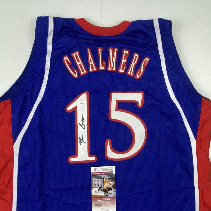 Autographed/Signed Mario Chalmers Kansas Blue College Basketball Jersey JSA COA