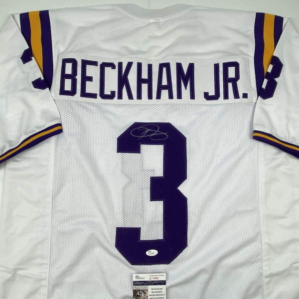 Autographed/Signed Odell Beckham Jr. LSU White College Football Jersey JSA COA