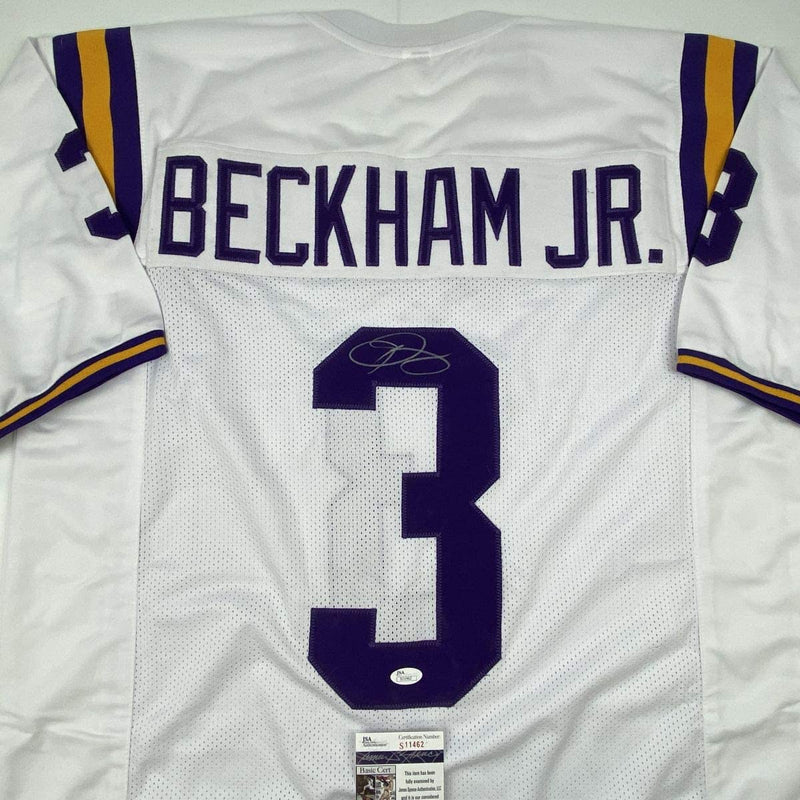 Autographed/Signed Odell Beckham Jr. LSU White College Football Jersey JSA COA