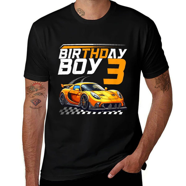 Kids Birthday Boy 3 Years Race Car 3rd Birthday Racing Car  Fade-proof Color T-Shirt