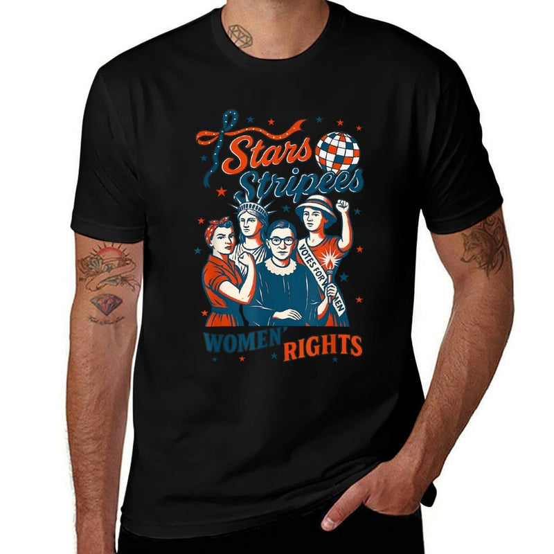 HUGvyn 4th Of July Feminist Stars Stripes And Womens Rights  Wrinkle-resistant T-Shirt