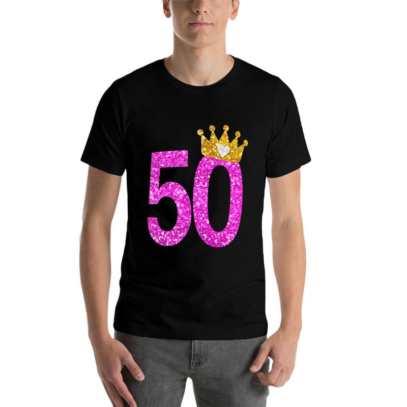 50th Birthday Princess Crown Long Sleeve Shirt  Ribbed Collar T-Shirt