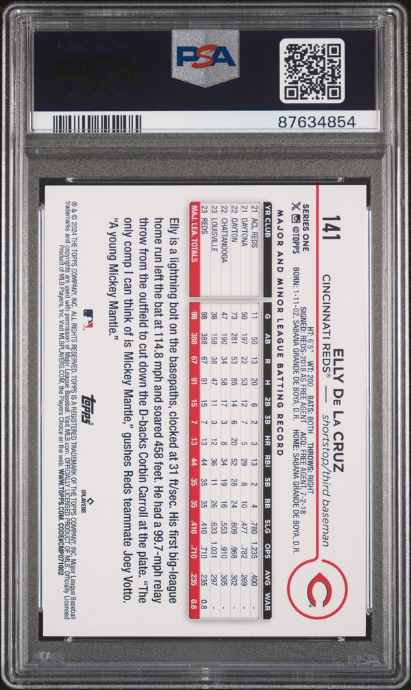 Graded 2024 Topps Elly De La Cruz #141 Rookie RC Baseball Card PSA 9 Mint