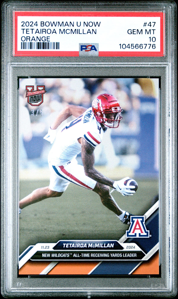 Graded 2024 Topps Bowman U Now Tetairoa McMillan #47 Orange /5 Rookie RC Football Card PSA 10 Gem Mint