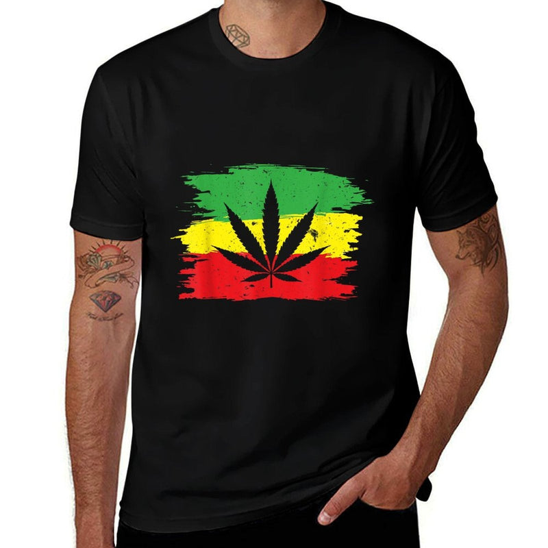 Reggae Weed Leaf  Jamaican Rastafari Colors Marijuana Gift  Affordable Price T-Shirt
