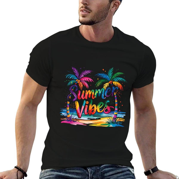 Colorful Summer Vibes Rainbow Palm Tree Beach Paradise Fun  Odor-resistant T-Shirt