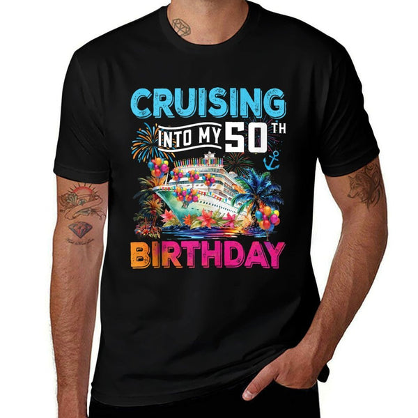 Cruising Into My 50th Birthday Trip Vacation Cruise Birthday  Rolled Sleeves T-Shirt