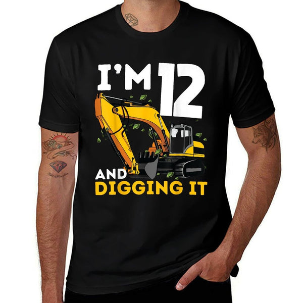 I'm 12 And Digging It Twelve Years Old Excavator Birthday  Oversized Silhouette T-Shirt