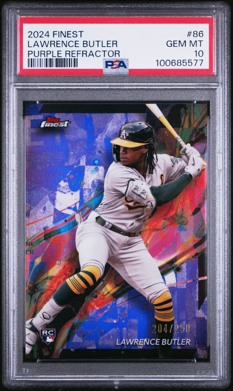 Graded 2024 Topps Finest Lawrence Butler #86 Purple Refractor #/250 Rookie RC Baseball Card PSA 10 Gem Mint