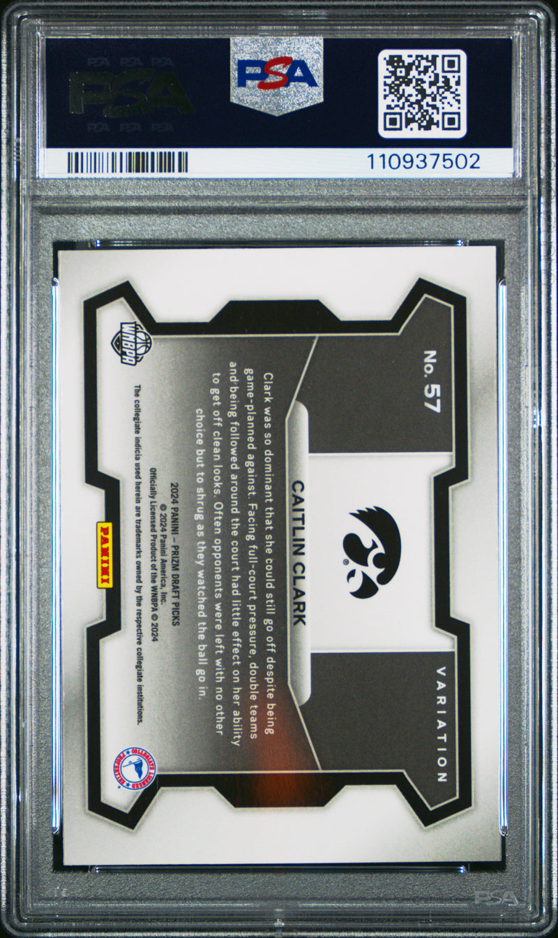 Graded 2024 Panini Prizm Draft Picks Caitlin Clark #57 Variation Rookie RC Basketball Card PSA 10 Gem Mint