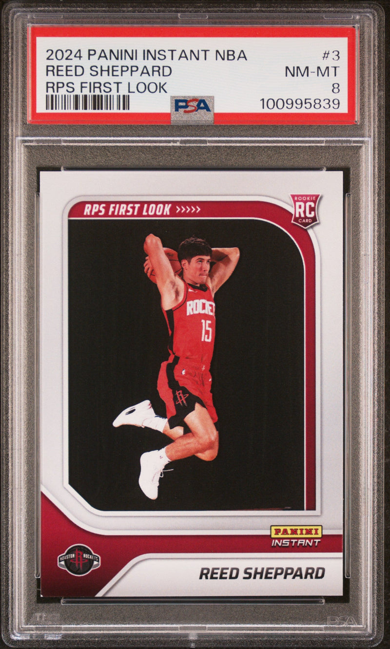 Graded 2024 Panini Instant NBA Reed Sheppard #3 RPS First Look Rookie RC Basketball Card PSA 8 Near Mint