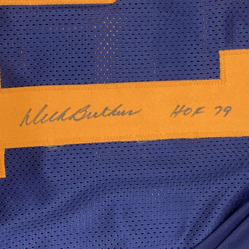 Autographed/Signed Dick Butkus HOF 79 Chicago Retro Blue Football Jersey JSA COA