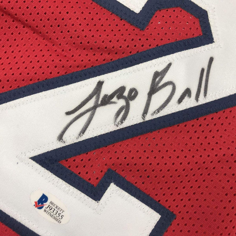 Autographed/Signed Lonzo Ball New Orleans Red Basketball Jersey Beckett BAS COA