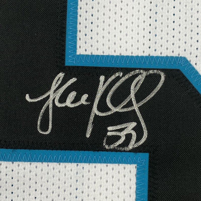 Autographed/Signed Luke Kuechly Carolina White Football Jersey Beckett BAS COA