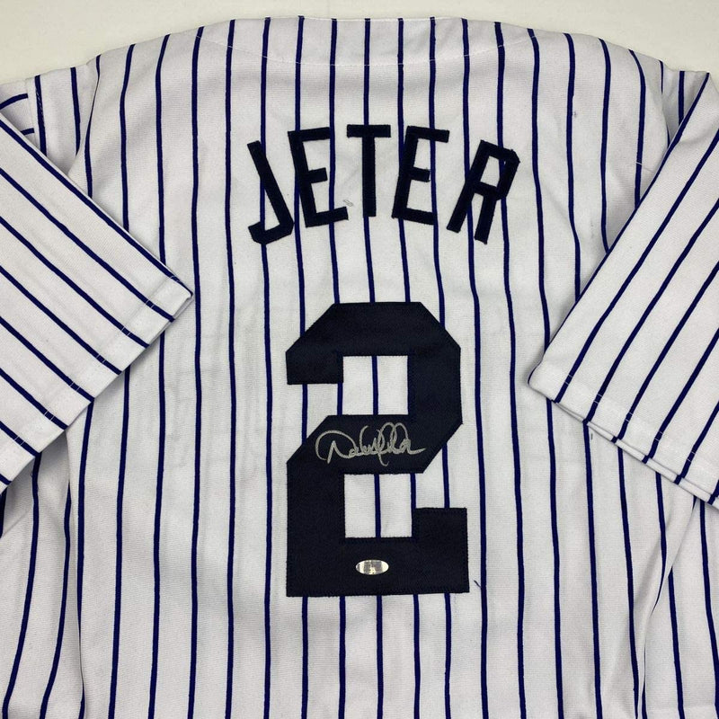 Autographed/Signed Derek Jeter New York Pinstripe Baseball Jersey Steiner Sports COA Hologram Only
