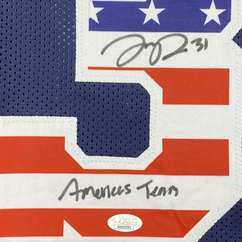 Autographed/Signed Trevon Diggs America's Team Dallas Blue Football Jersey JSA COA