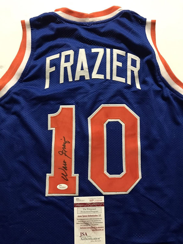Autographed/Signed Walt Frazier New York Knicks Blue Basketball Jersey JSA COA