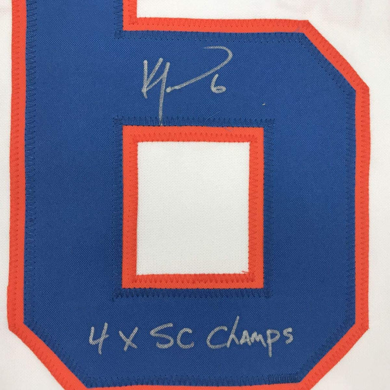 Autographed/Signed Ken Morrow 4x SC Champs New York White Hockey Jersey JSA COA