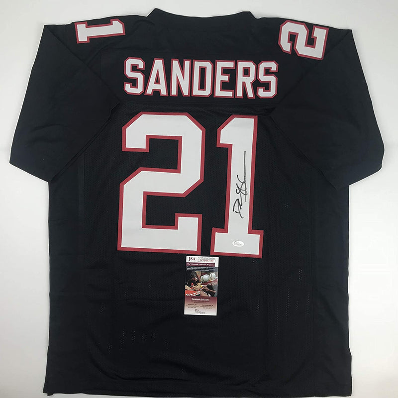 Autographed/Signed Deion Sanders Atlanta Black Football Jersey JSA COA