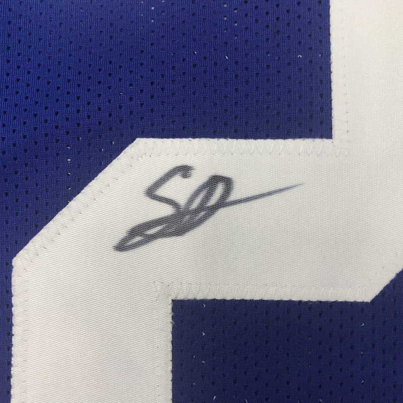 Autographed/Signed Saquon Barkley New York Blue Football Jersey JSA COA