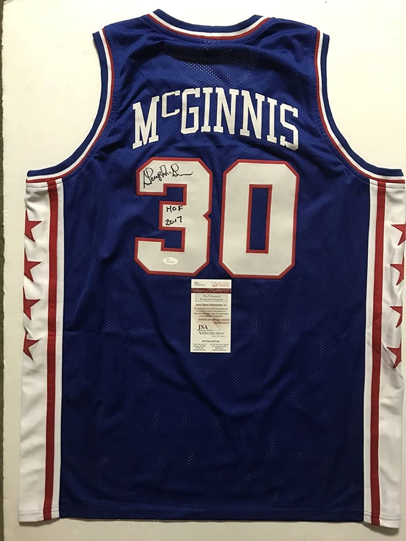 Autographed/Signed George McGinnis HOF 17  Philadelphia Blue Basketball Jersey JSA COA