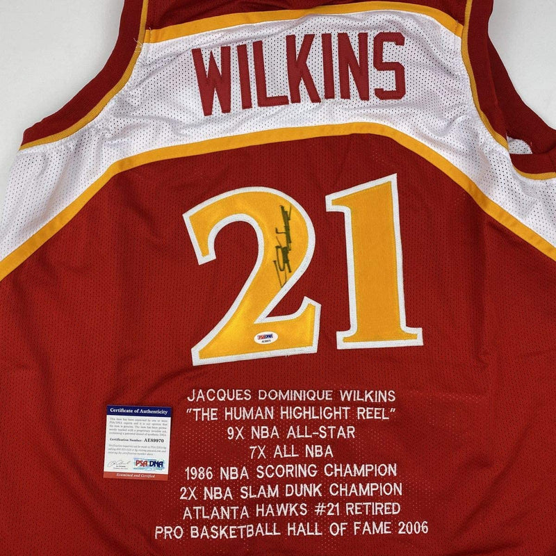 Autographed/Signed Dominique Wilkins Atlanta Red Stat Basketball Jersey PSA/DNA COA