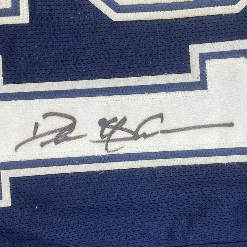 Autographed/Signed Deion Sanders Dallas Blue Football Jersey Beckett BAS COA