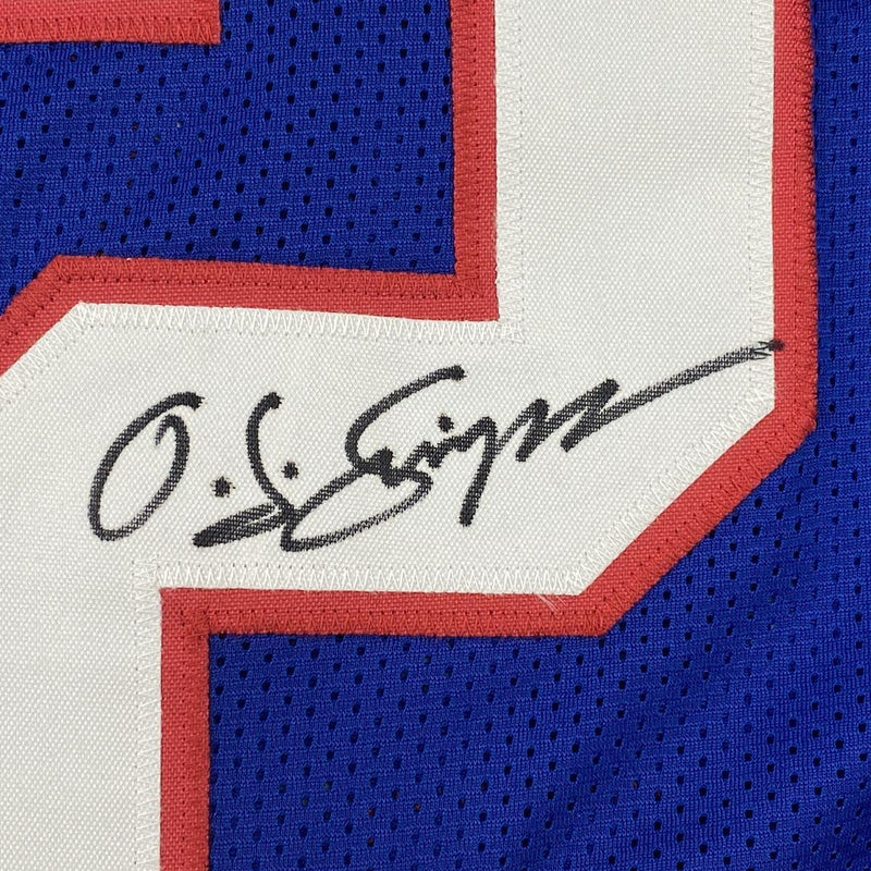 Autographed/Signed OJ O.J. Simpson Buffalo Blue Stat Football Jersey JSA COA