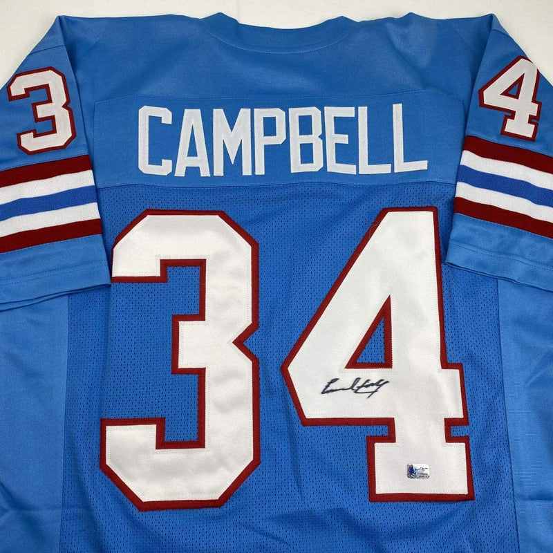 Autographed/Signed Earl Campbell Houston Blue Football Jersey Athlete Hologram COA