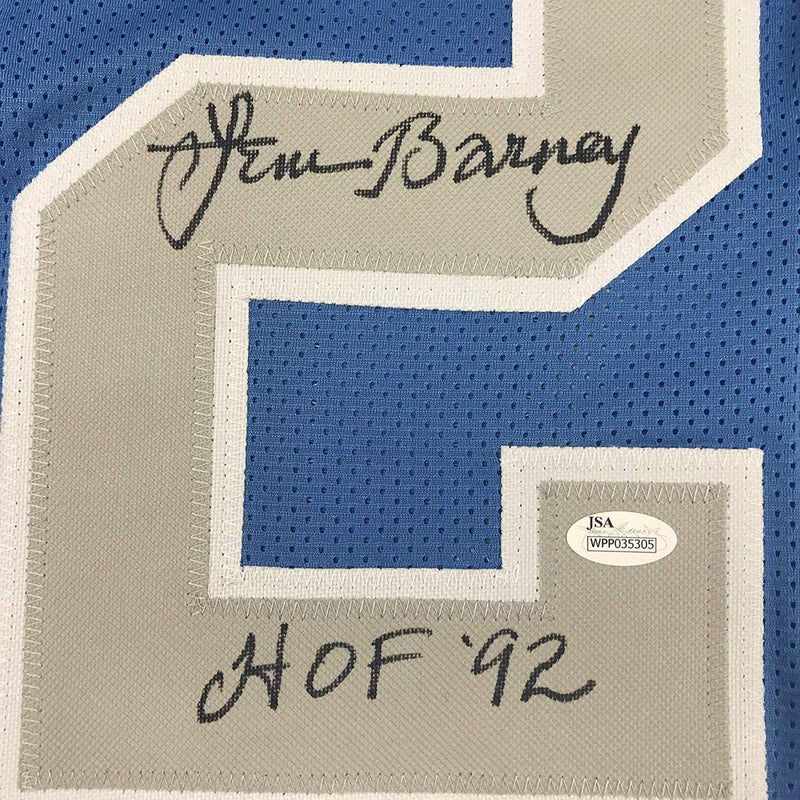 Autographed/Signed Lem Barney HOF 92 Detroit Blue Football Jersey JSA COA