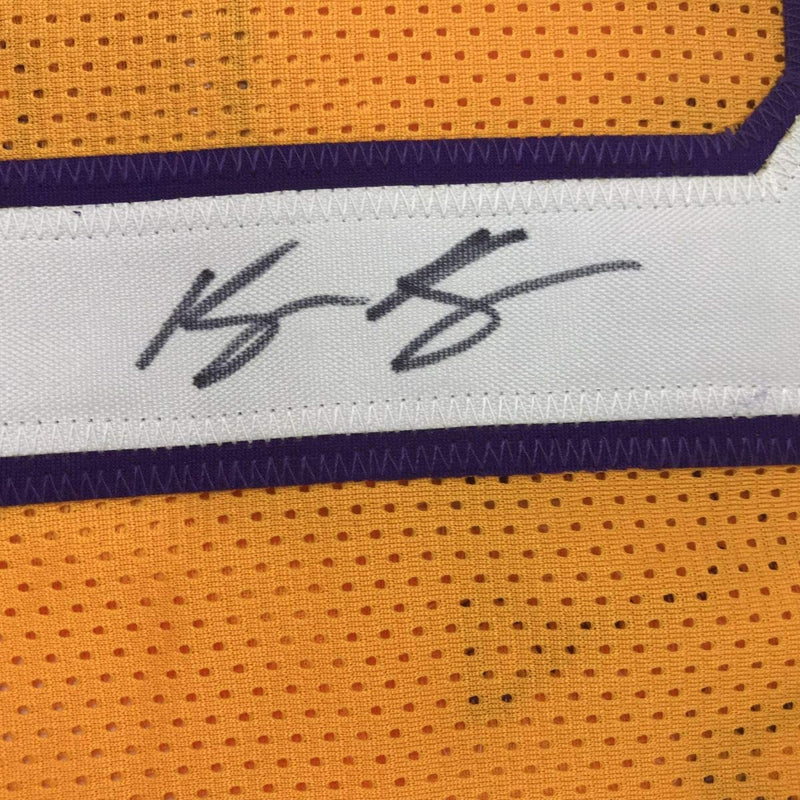 Autographed/Signed Kyle Kuzma Los Angeles LA Yellow Basketball Jersey JSA COA