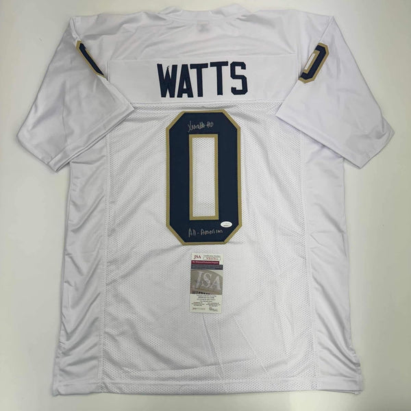 Autographed/Signed Xavier Watts All-American Notre Dame White College Football Jersey JSA COA