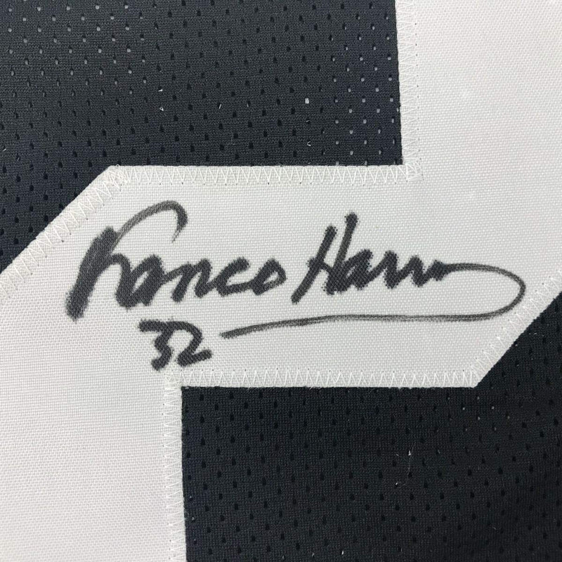 Autographed/Signed Franco Harris Pittsburgh Black Football Jersey JSA COA