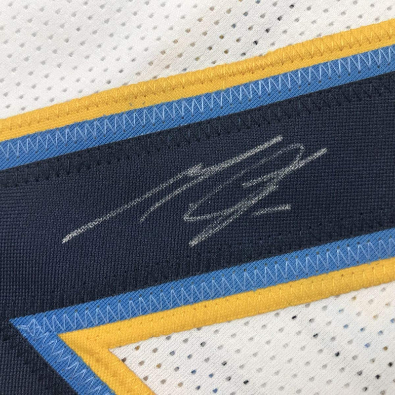 Autographed/Signed Melvin Gordon Los Angeles LA White Football Jersey JSA COA