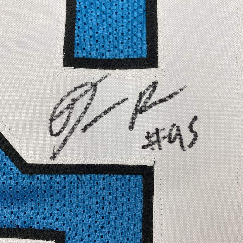 Autographed/Signed Derrick Brown Carolina Blue Football Jersey JSA COA