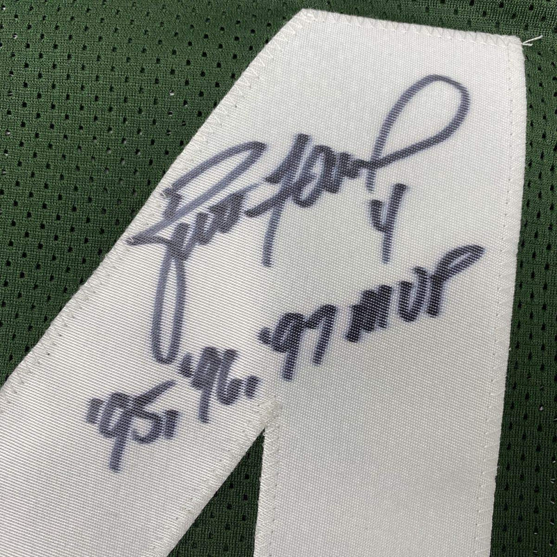 Autographed/Signed Brett Favre 95 96 97 MVP Green Bay Green Football Jersey PSA/DNA COA
