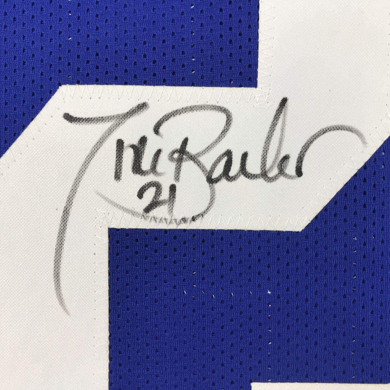 Autographed/Signed Tiki Barber New York Blue Football Jersey JSA COA