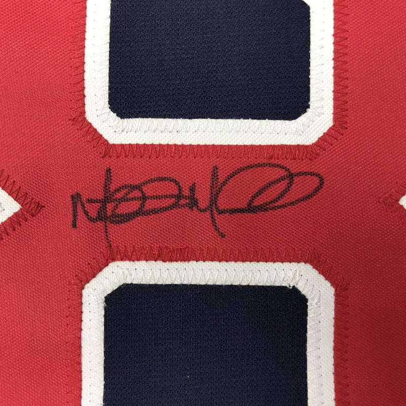 Autographed/Signed Mitch Moreland Boston Blue Baseball Jersey JSA COA