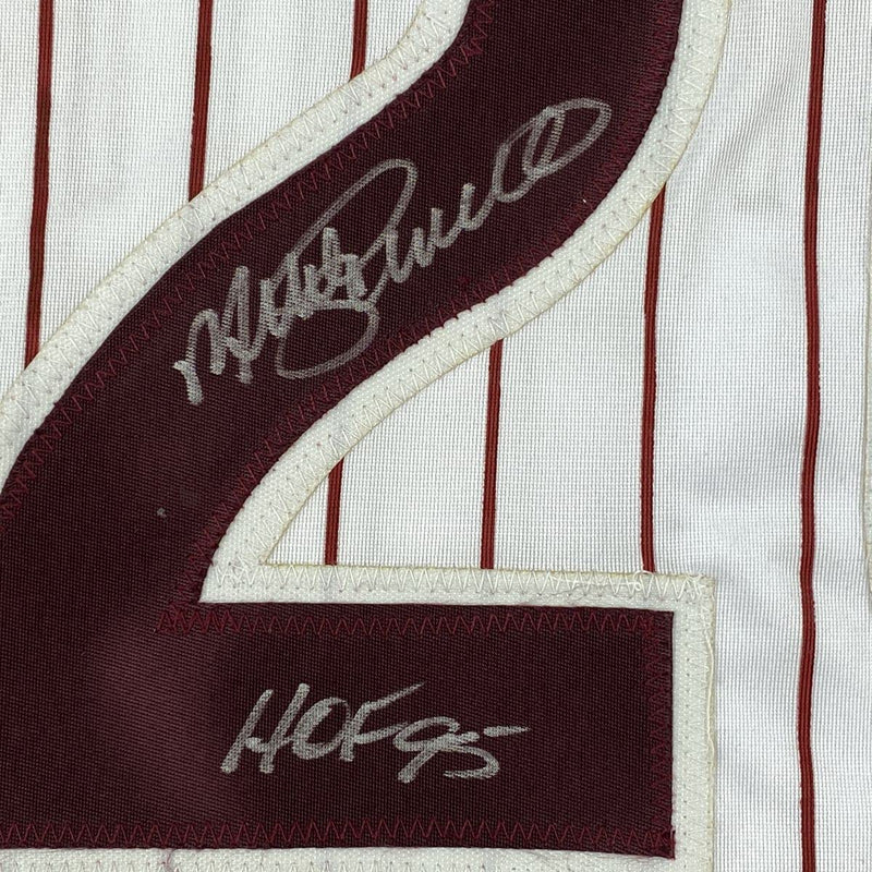 Autographed/Signed Mike Schmidt HOF 95 Philadelphia Pinstripe Baseball Jersey JSA COA