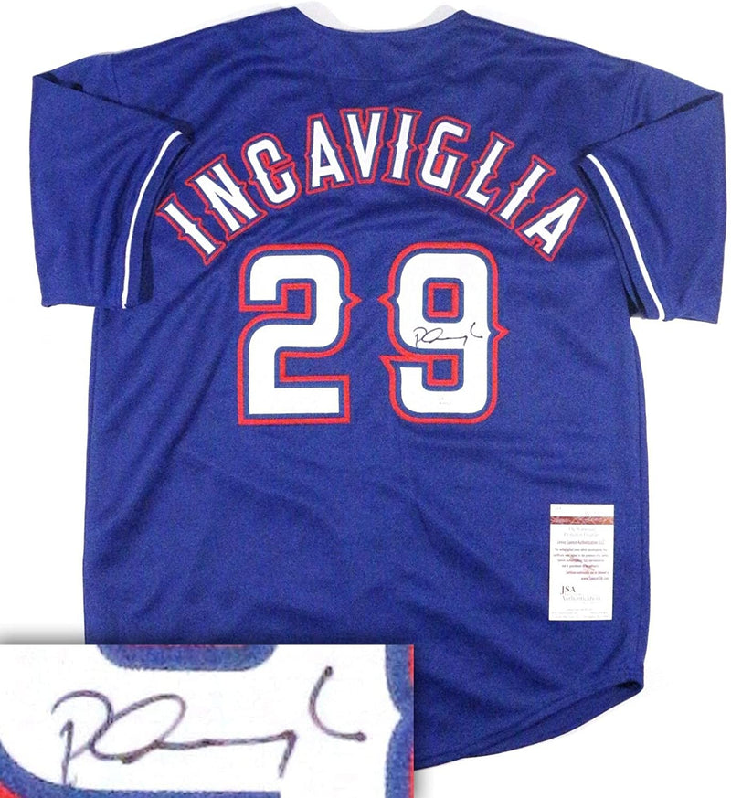 Autographed/Signed Pete Incaviglia Blue Texas Rangers Custom Jersey JSA COA