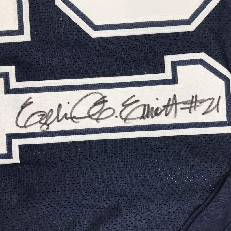 Autographed/Signed Ezekiel Elliott Dallas Dark Blue Football Jersey PSA/DNA COA