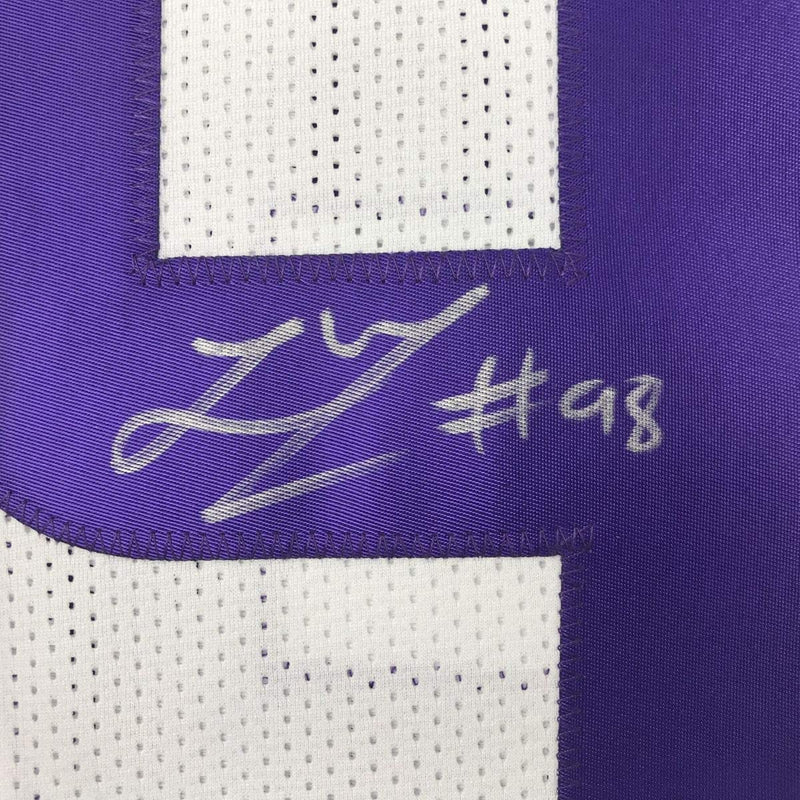 Autographed/Signed Linval Joseph Minnesota White Football Jersey JSA COA