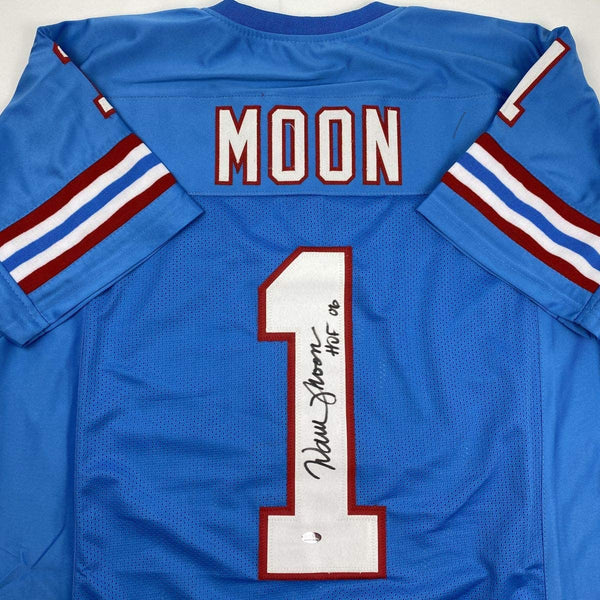 Autographed/Signed Warren Moon Houston Blue Football Jersey GTSM COA Holo Only
