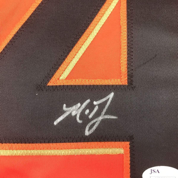 Framed Autographed/Signed Madison Bumgarner 35x39 San Francisco Orange Baseball Jersey JSA COA