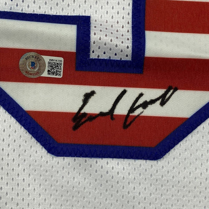 Autographed/Signed Earl Campbell Houston White USA Football Jersey Beckett BAS COA