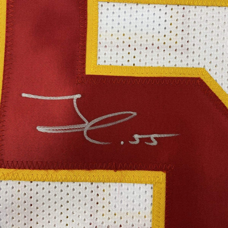 Autographed/Signed Frank Clark Kansas City White Football Jersey PSA/DNA COA