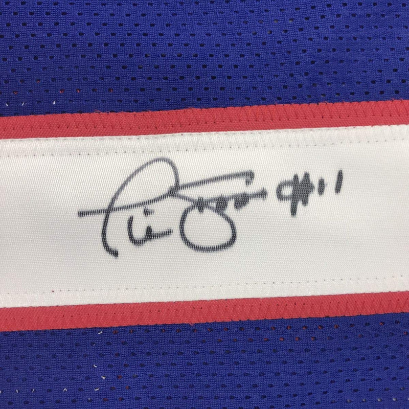 Autographed/Signed Phil Simms New York Blue Football Jersey JSA COA